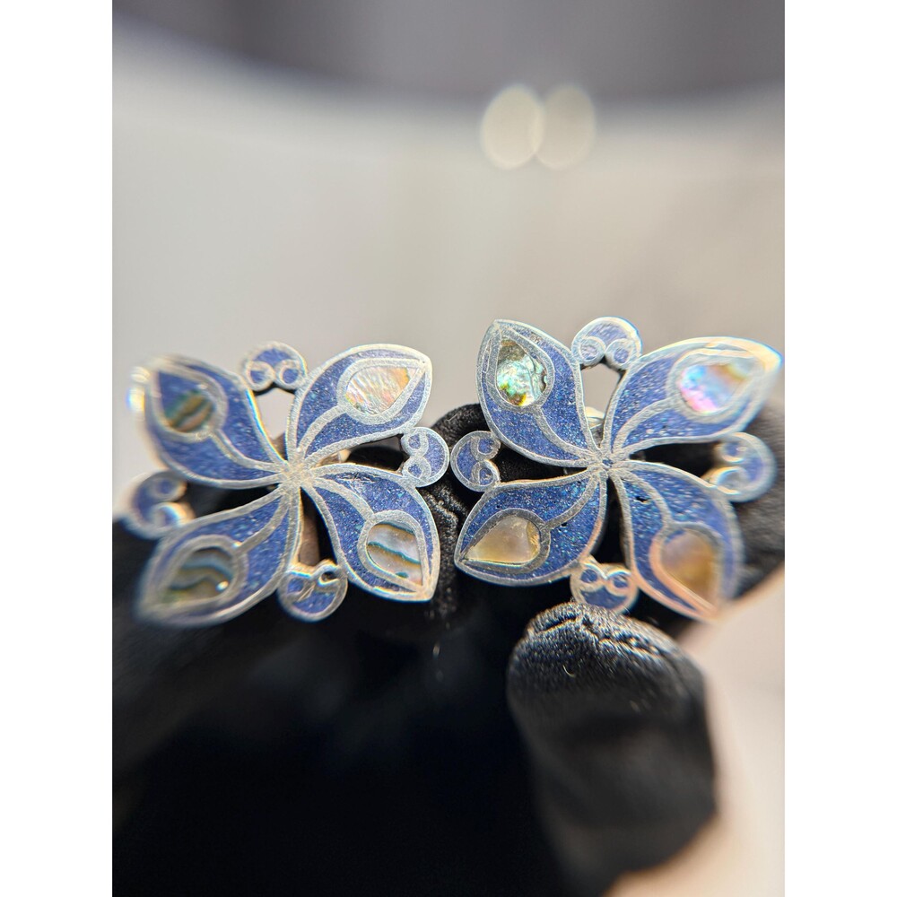 Taxco Mexico Sterling Silver Abalone Flower Earrings Talleres de los Ballesteros